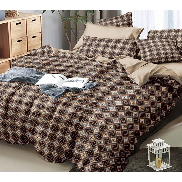 Темно-коричневый твил-сатин с орнаментом и светло-коричневым компаньоном