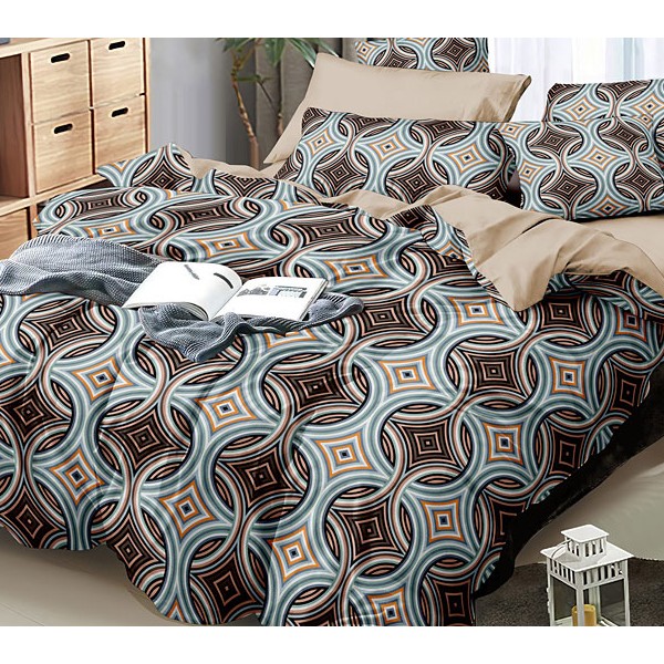 Коричнево-голубой орнамент с рисунками твил-сатина и светло-коричневый компаньон