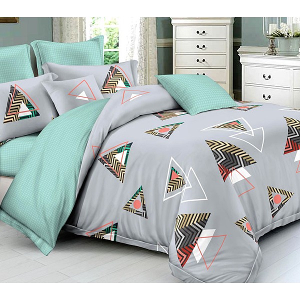 Серый твил-сатин с треугольными абстракциями и светло-зеленым компаньоном