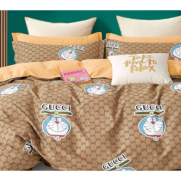 Карамельно-коричневый твил сатин с рисунками и светло-оранжевым компаньоном