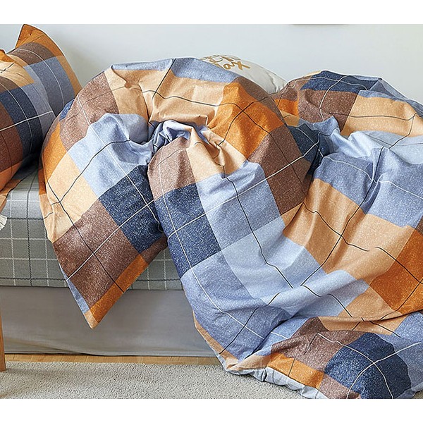 Наволочки на молнии из оранжевого твил-сатина с синими и голубыми квадратами