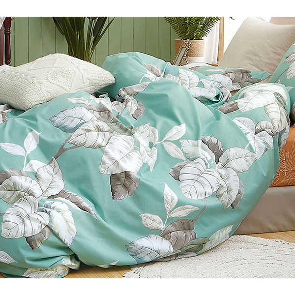 Светло-зеленый твил-сатин с белыми цветами и темно-оранжевым компаньоном