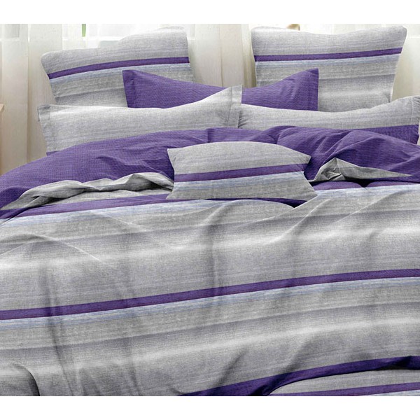 Серый твил-сатин с белыми и фиолетовым полосами и фиолетовым компаньоном