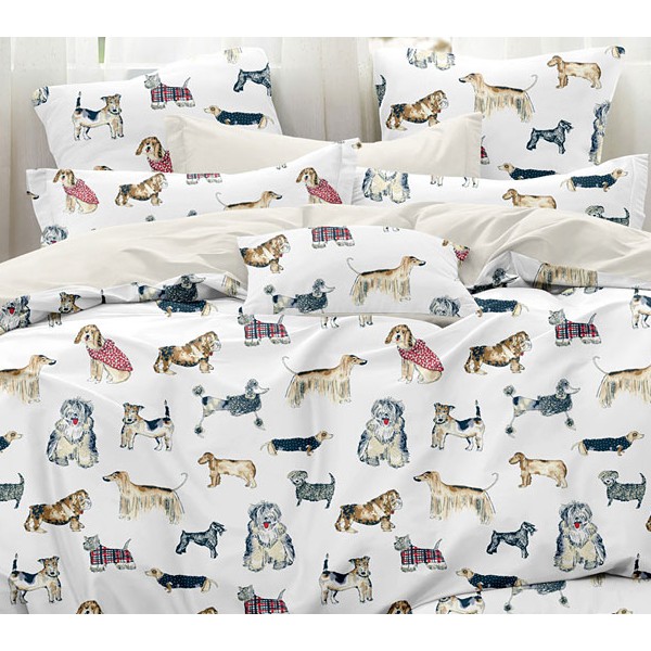 Белый твил-сатин с различными породами собак и светло-кремовым компаньоном