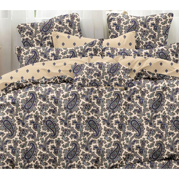 Бежевый твил-сатин с коричнево-синим орнаментом и светло-бежевым компаньоном