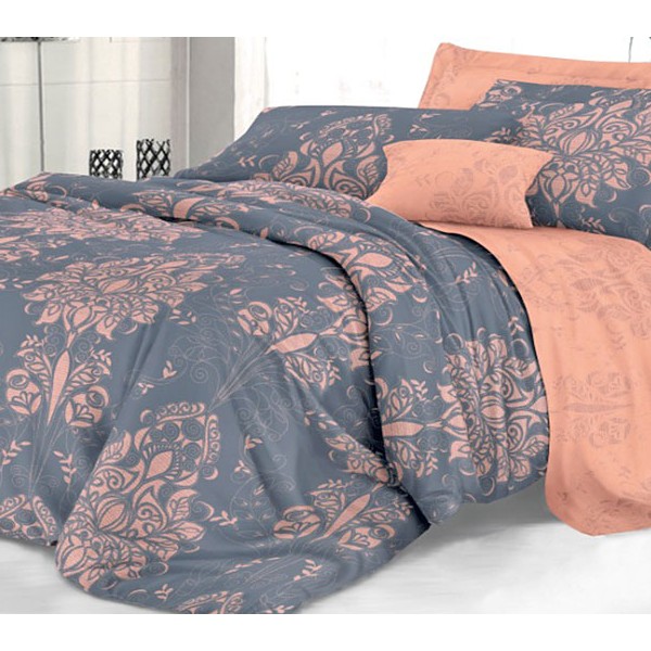 Темно-синий твил-сатин с кремово-оранжевыми рисунками и оранжевым компаньоном