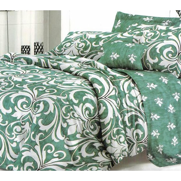 Зеленый твил-сатин с белыми рисунками