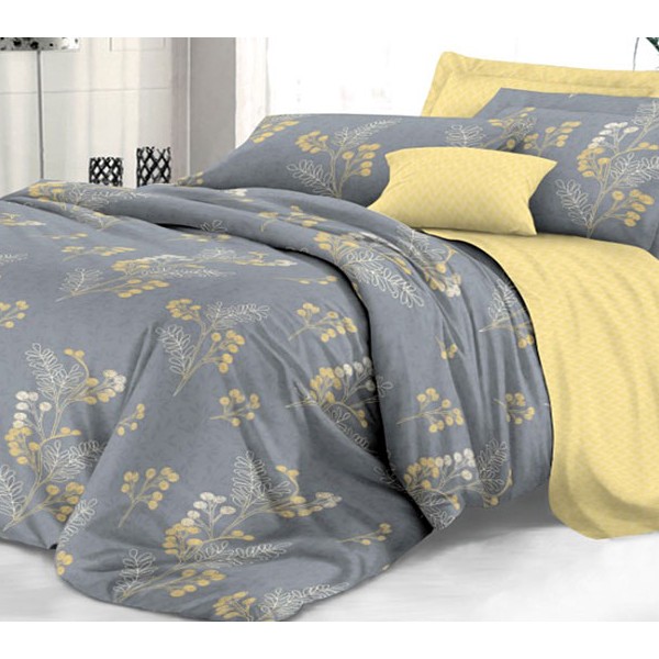 Серый твил-сатин со светло-желтыми цветами и желтым компаньоном