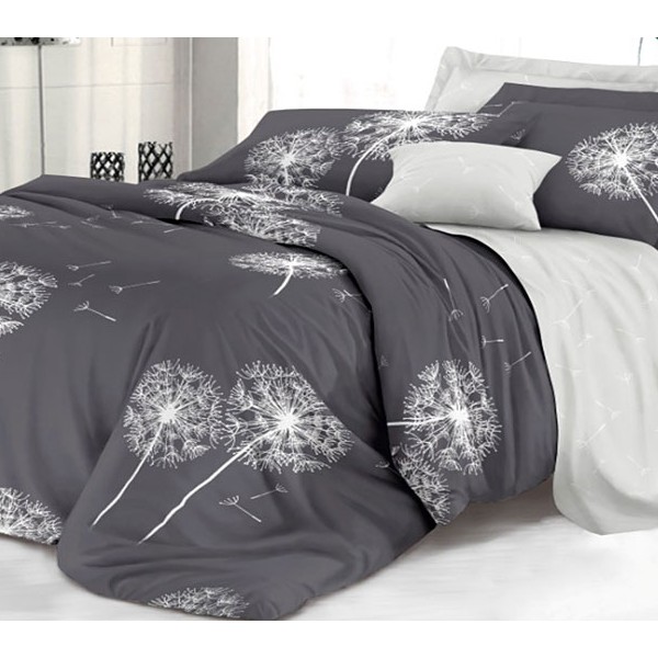 Серый твил-сатин с белыми одуванчиками и белым компаньоном