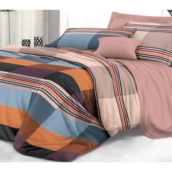 Рыже-синие квадраты твил-сатина с бледно-красным компаньоном