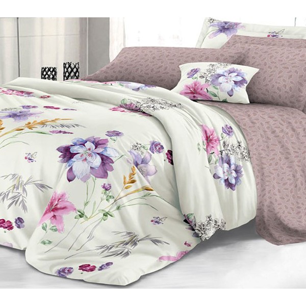 Простыни из бледно-коричневого компаньона очень бледно-зеленоватого твил-сатина с цветами