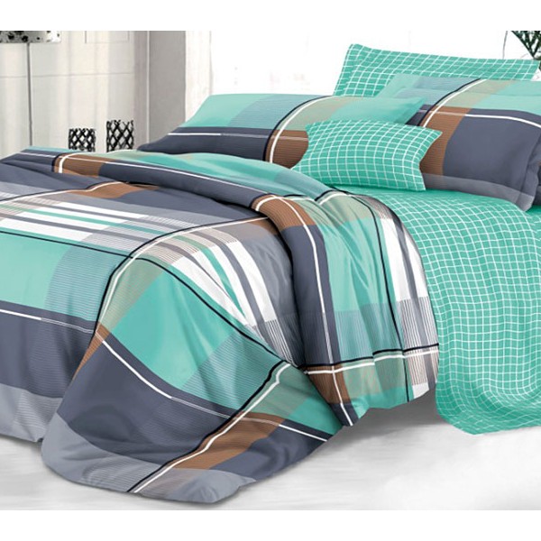 Сине-зеленые квадраты твил-сатина с зеленым компньоном