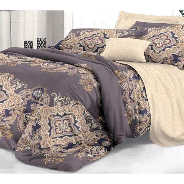 Серый твил-сатин со сложными узорами и светло-бежевым компаньоном