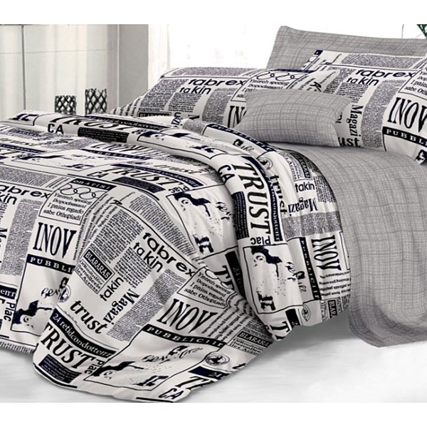 Белый твил-сатин черными газетными рисунками и серым компаньоном