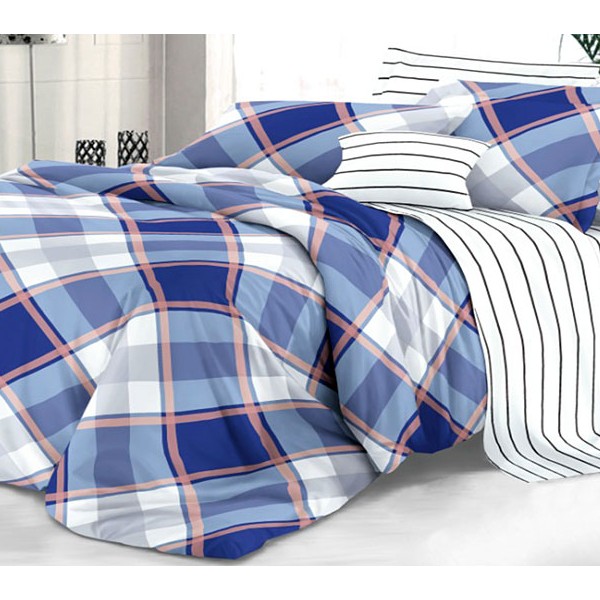 Белый твил-сатин с сине-голубым квадратно-полосатым рисунком и белым компаньоном в черную полоску