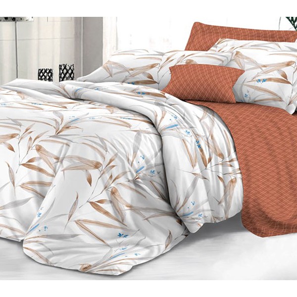 Белый твил-сатин с серо-оранжевыми цветами и темно-оранжевым компаньоном