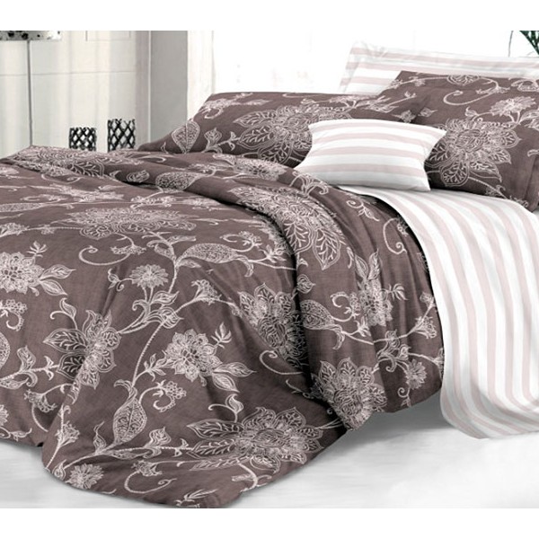 Коричневый твил-сатин с белыми узорами и полосатым компаньоном