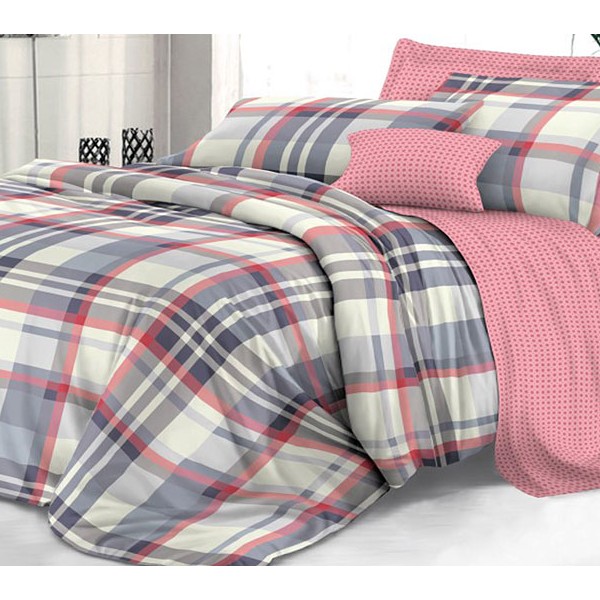 Бледно-зеленоватый твил-сатин с сине-розовыми полосами и розовым компаньоном