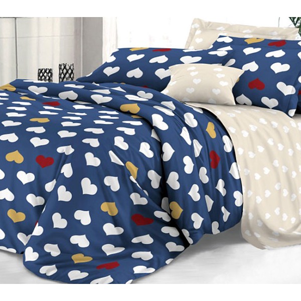 Синий твил-сатин с белыми сердцами и светло-бежевым компаньоном