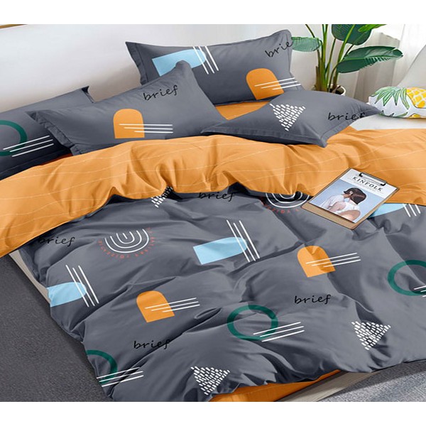 Постельное белье из серого поплина с рисунками и ярко-оранжевым компаньоном