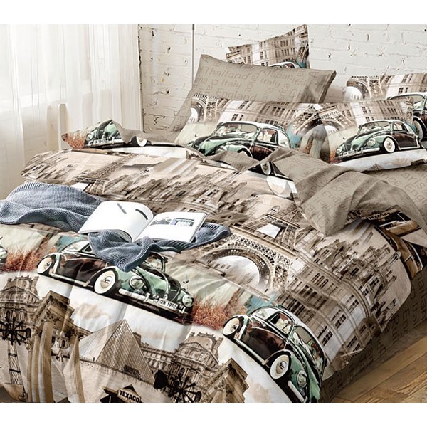 Постельное белье из парижские достопримечательности в серо-бежевых тонах и серо-песчаным компаньоном