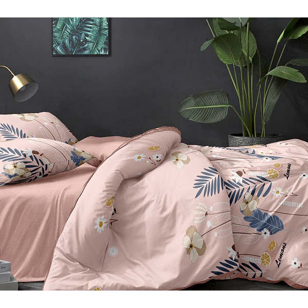 Постельное белье из светло-розового поплина с рисунками и бледно-красноватым компаньоном