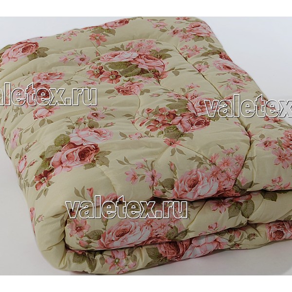 Соната зимнее одеяло в полиэстере бледно-зеленое с красноватыми цветочками