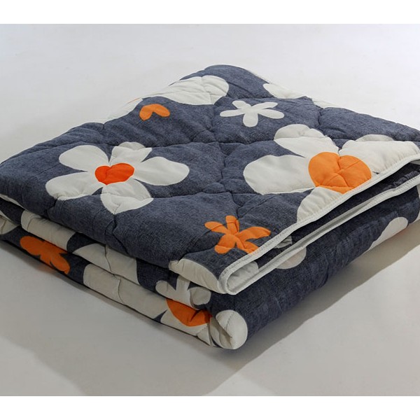 Темно-синий полиэстер с белыми нарисованными цветами легофайбер 300 гр сложенное FSD_8683