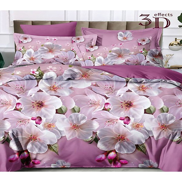 Светло-розоватый поплин с белыми цветами и фиолетово-пурпурным компаньоном