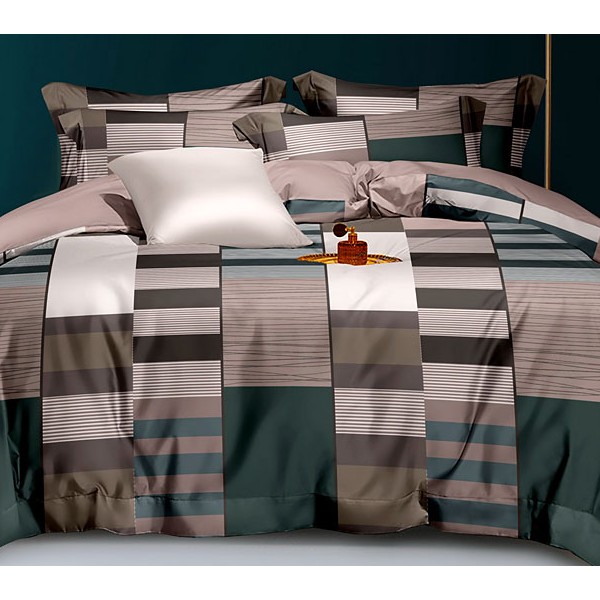 Постельное белье из поплина с абстракцией из оттенков коричневого с молочно-шоколадным компаньоном