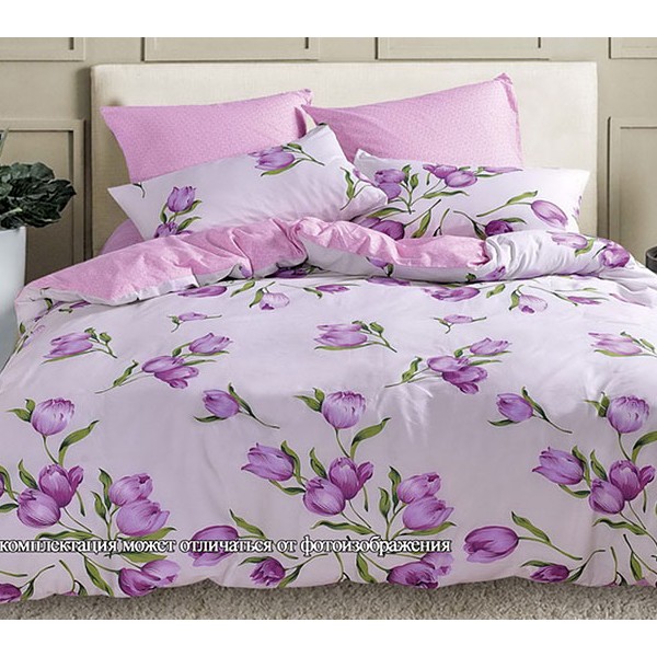 Комплект Зима-Лето из белого поплина с фиолетвыми цветами и светло-красным компаньоном