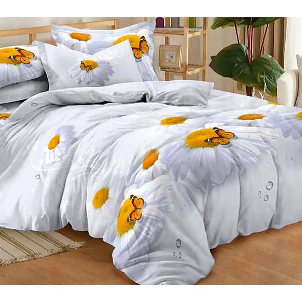 Комплект Зима-Лето из белого поплина с ромашками и оранжевыми бабочками