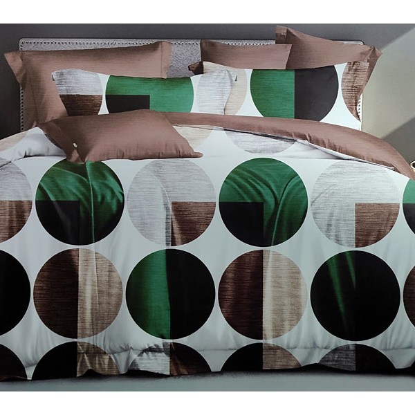 Комплект Зима-Лето из белого поплина с зелено-коричневыми кругами и коричневым компаньоном