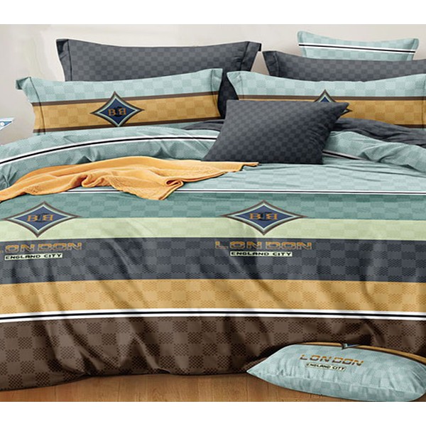 Постельное белье из поплина с разноцветными широкими полосами и темно-серым компаньоном