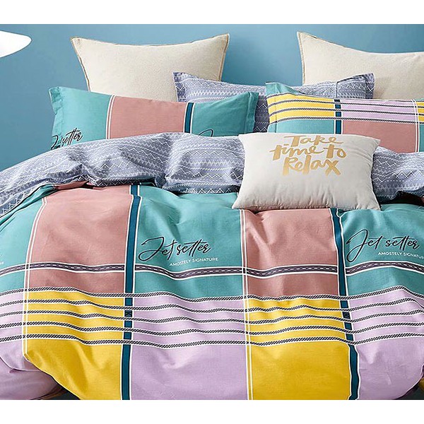 Постельное белье из поплина с широкими полосами и серо-белым компаньоном