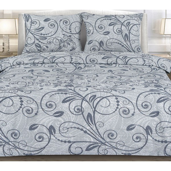 Простыни из серой бязи Аркадия с синими рисунками узорами