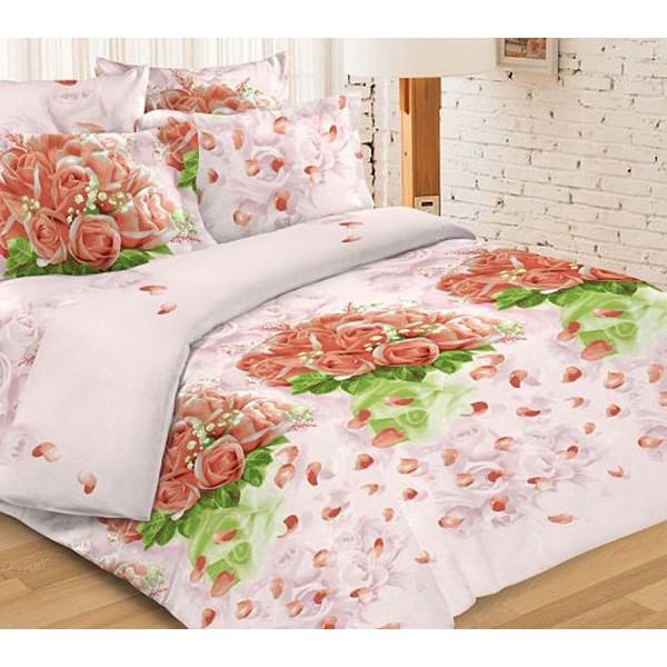 Светло-розовая Шуйская бязь с букетами и лепестками роз