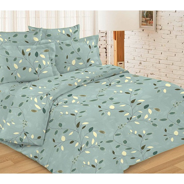 Серовато-зеленая Шуйская бязь с мелкими листочками