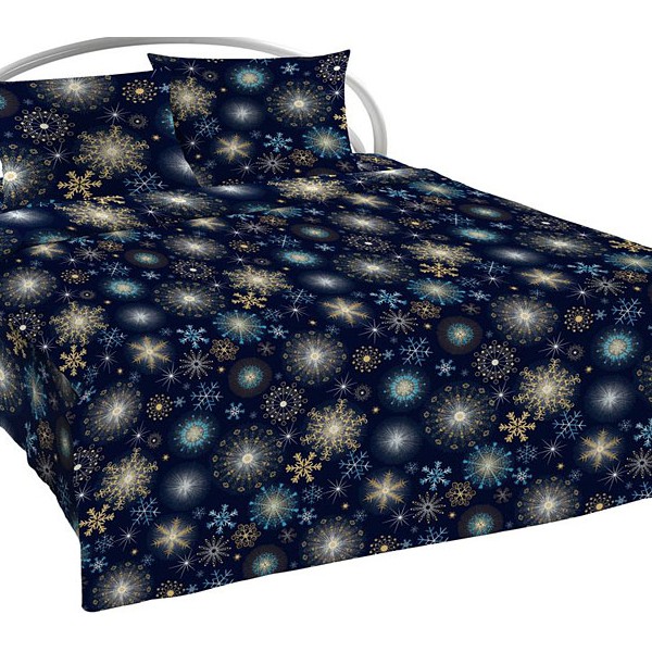 Черно-синяя Шуйская бязь с разнообразными снежинками