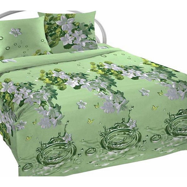 Светло-зеленая Шуйская бязь с белыми цветочками и бабочками