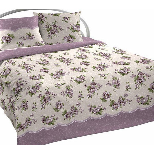 Светло-фисташковая Шуйская бязь с цветами и бледно-пурпурной каймой