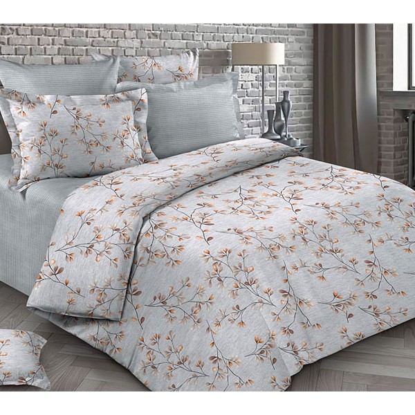 Серая Тейковская бязь с черно-золотистыми веточками и серо-голубоватым компаньоном