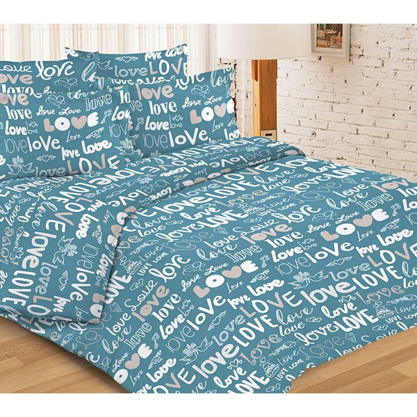 Цианово-голубая Тейковская бязь ЛюбоFF с белыми надписями