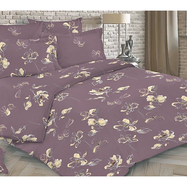 Серо-пурпурная Тейковская бязь Ноктюрн со светло-желтыми цветами