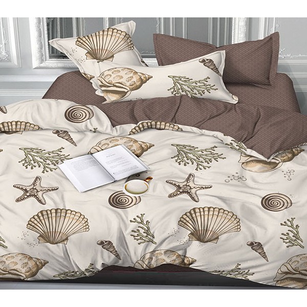 Бежево-кремовый сатин с ракушками и кораллами и коричневым компаньоном
