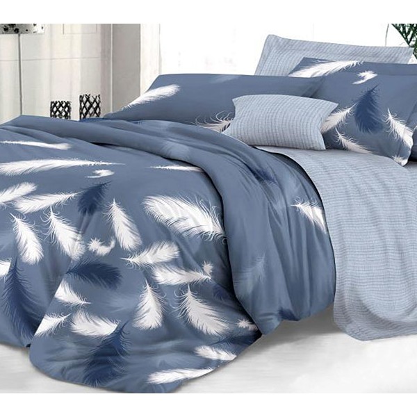 Сине-серый твил-сатин Плюмаж с синими и белыми перьями и серо-голубым компаньоном