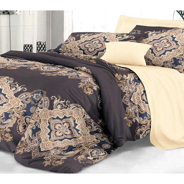 Пододеяльники из темно-коричневого твил-сатина Чулпан со сложными узорами и светло-желтым компаньоном