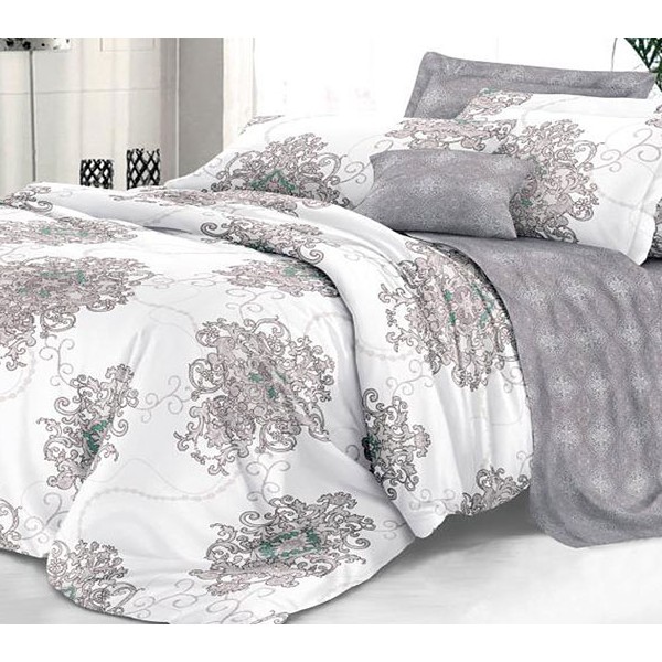 Белый твил-сатин Винченцо с серыми рисунками и серым компаньоном