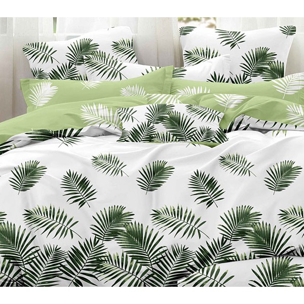 Белый твил-сатин с зелеными ветками и светло-зеленым компаньоном