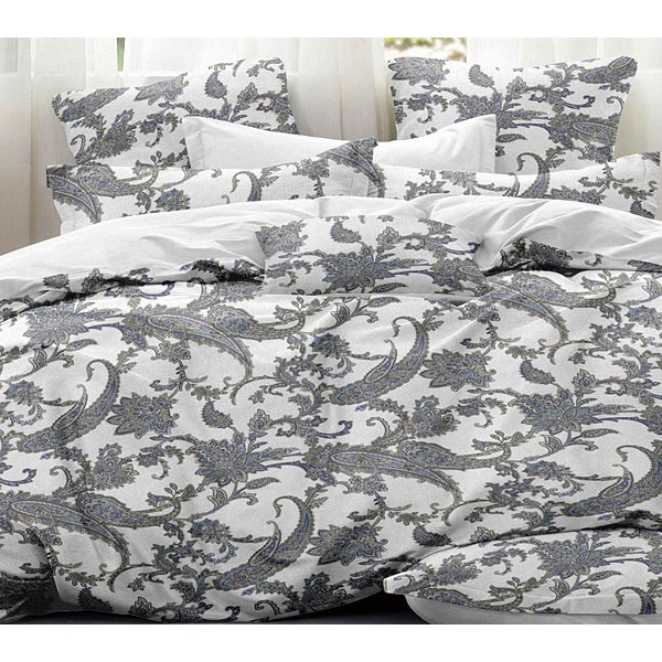 Светло-серый твил-сатин с сине-серыми узорами и однотонным компаньоном